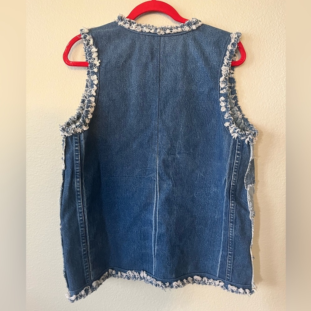 Handmade Denim Patchwork Frayed Vest Women's Size M - Picture 3 of 12